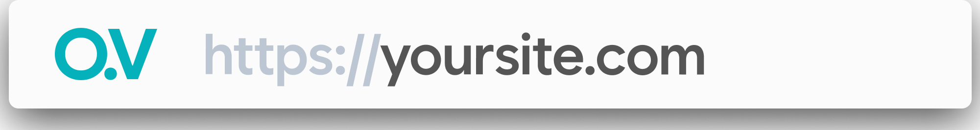 Browser address bar reading yoursite.com with the O.V mark
